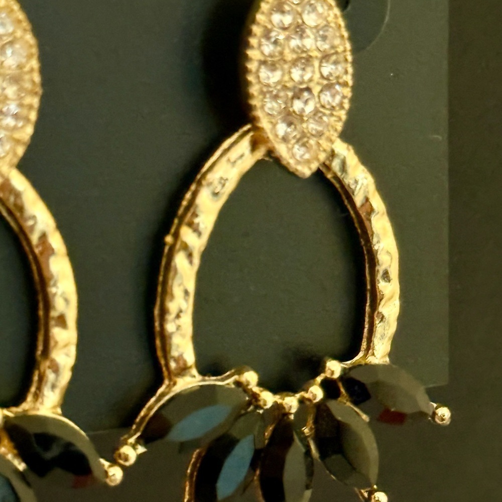 Saks Fifth Avenue Gold Black Crystal Dangle Earrings
